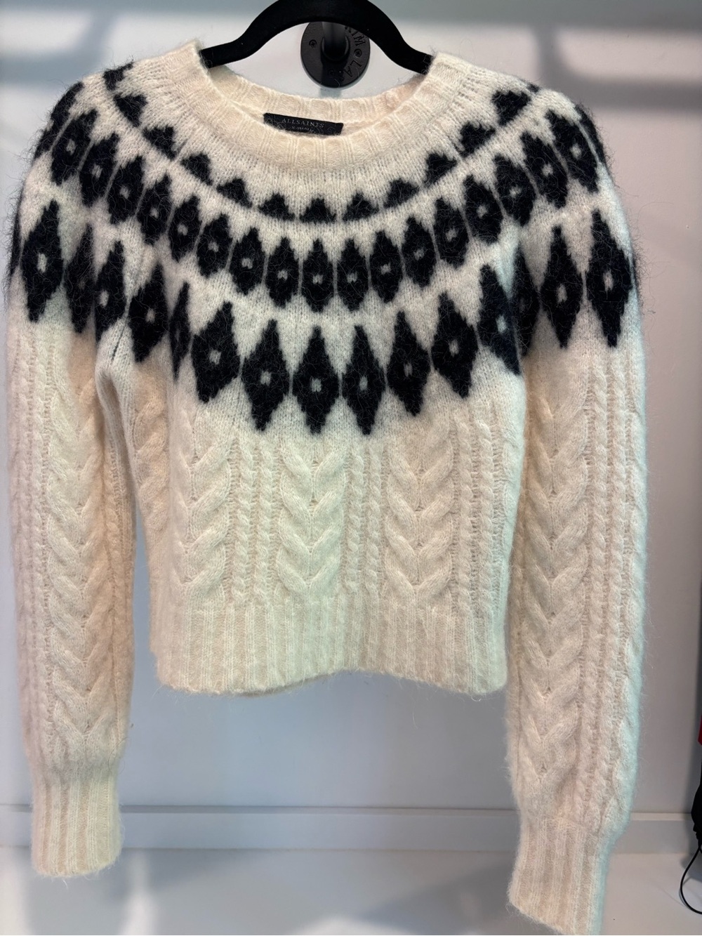 All Saints Wool-Blend Nordic Cable Knit Sweater - Cream/Black